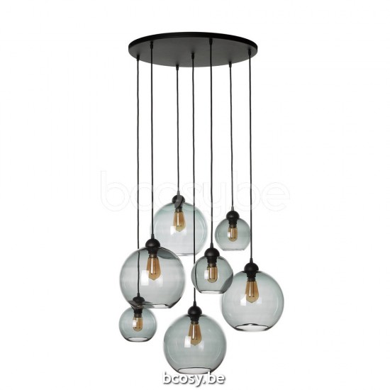 Marckdael pendel Seattle-Seatle Marckdael 1488-PL7-RO-NE-GLOBE-FUME-3KL-4GR Contemporal zwart gepoederlakt pendel H max 300cm VVD VDV Verlic.