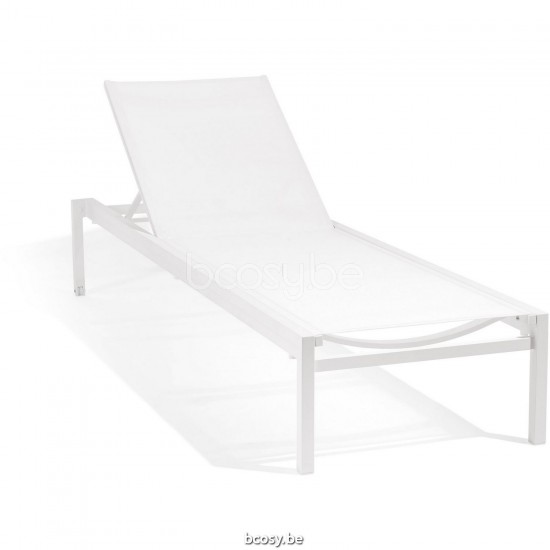 Diphano Alexa Stackable Sunlounger with wheels Aluminium White Frame Textylene White Fabric.
