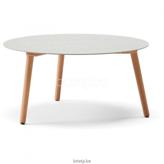 Diphano Ray table basse S 80xR (35,5h) Cadre Teck naturel Dessus Céramique Fossile 9 mm imposé.
