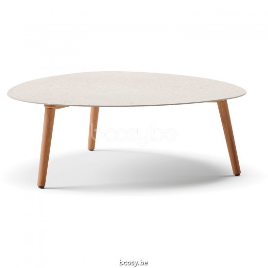 Diphano Ray coffee table organic S 100xR (33,5h) Natural Teak Frame Top Ceramic Sand 9 mm Lay-on.
