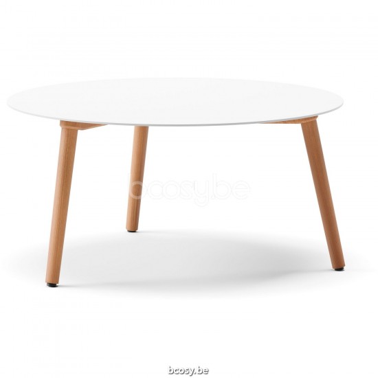 Diphano Ray Couchtisch S 80xR (35,5h) Natürliches Teakholz Gestell Tischplatte Aluminium Weiß.