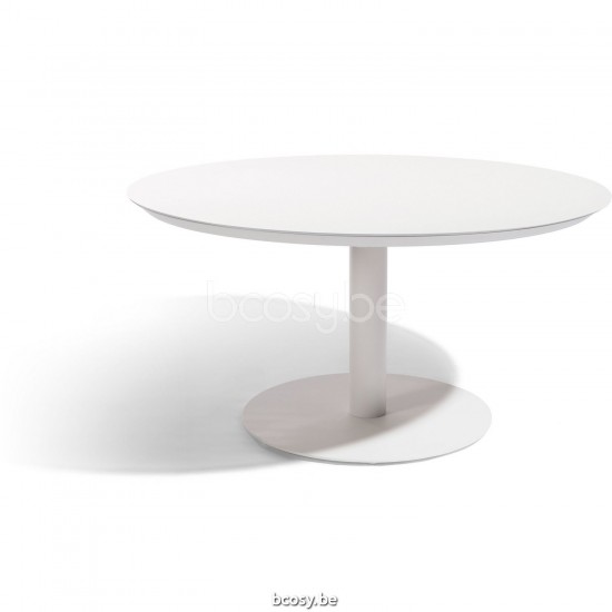 Diphano Alexa ronde tuintafel 148xR Aluminium Wit Frame Tafelblad Trespa Wit 13 mm.
