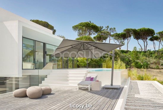 Jardinico ANTEGO 200x300 Rechthoekige Vrijhangende Parasol 2x3 Mast Antraciet-charcoal Doek Taupe Classic-Acryl solids.