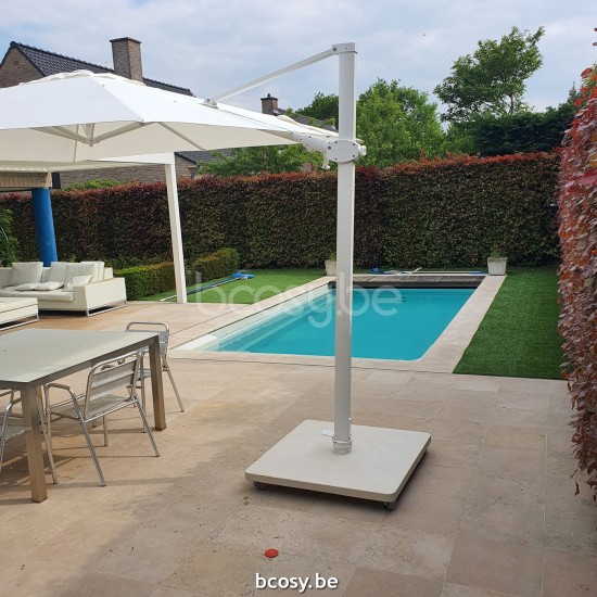 Jardinico ANTEGO 300x300 Square Sidepost Cantilever Free Pole Mast Floating Parasol 3x3 Pole Mast Post White Powder Coated Aluminium| Canopy-fabrics Natural Classic-Acryl solids.