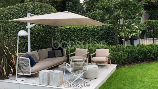 Jardinico ANTEGO 300x300 Square Sidepost Cantilever Free Pole Mast Floating Parasol 3x3 Pole Mast Post White Powder Coated Aluminium| Canopy-fabrics Latte Sunbrella.