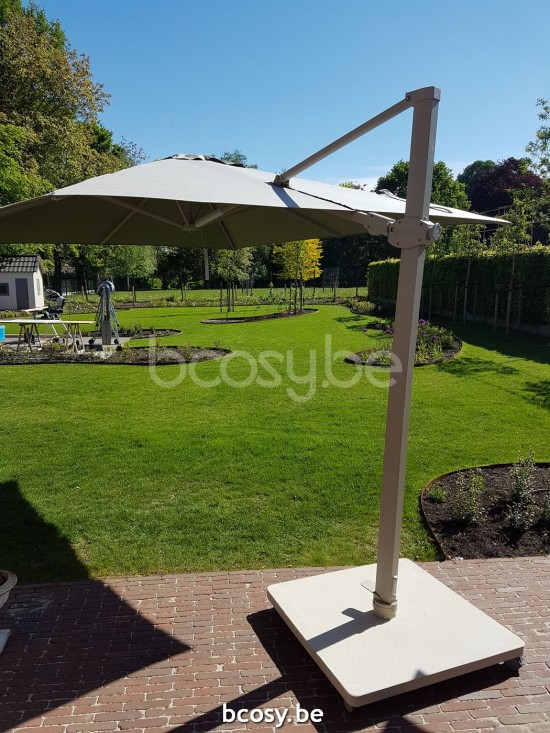 Jardinico ANTEGO 300x300 Square Sidepost Cantilever Free Pole Mast Floating Parasol 3x3 Pole Mast Post Linen Powder Coated Aluminium| Canopy-fabrics Gris Nature Classic-Acryl solids.
