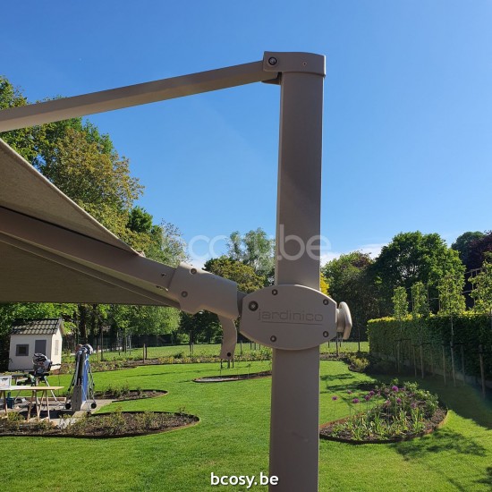 Jardinico ANTEGO 300x300 Square Sidepost Cantilever Free Pole Mast Floating Parasol 3x3 Pole Mast Post Linen Powder Coated Aluminium| Canopy-fabrics Taupe Classic-Acryl solids.