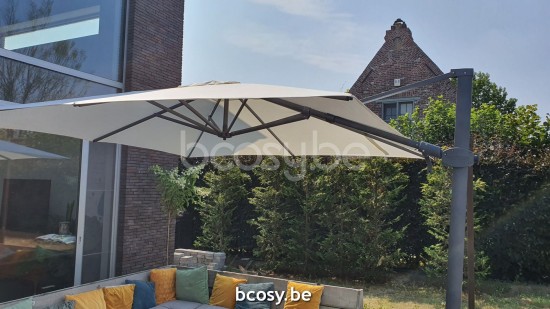  Jardinico ANTEGO 300x300 Quadratischer Freiarmsonnenschirm Freiarmschirm 3x3 Sonnenschirmmast Anthrazit Pulverbeschichtetes Aluminium| Sonnenschirmbespannung-bezug-tuch-stoff Gris Nature Classic-Acry.