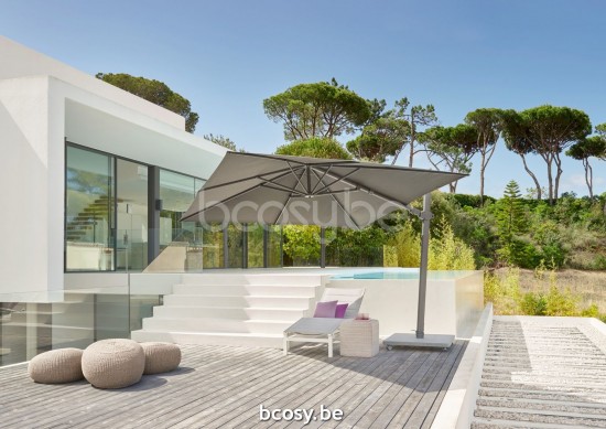 Jardinico ANTEGO 300x300 Vierkante Vrijhangende Parasol 3x3 Mast Antraciet-charcoal Doek Gris Nature Classic-Acryl solids.