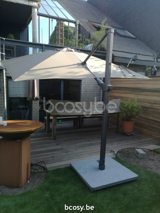 Jardinico ANTEGO 300x300 Parasol Ombrelle À Mât Libre Parasol Décentré Suspendu Deporté Pendant Flottant Carré 3x3 Mât Aluminium Thermolaqué En Anthracite| Toile-tissu Taupe Classic-Acryl solids.