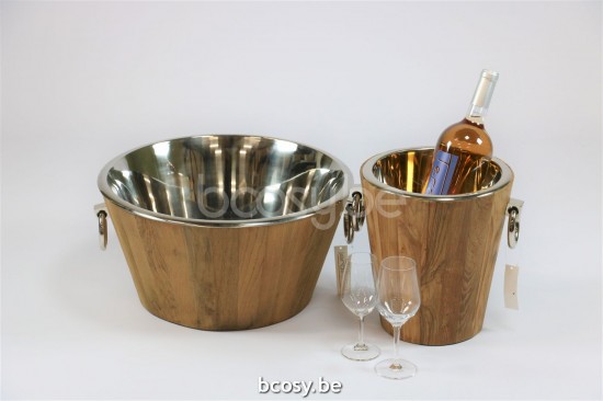 Jardinico ANTIBES Round Outdoor Winecooler-champagne Wine Bucket Cooler Ø30 Teak.