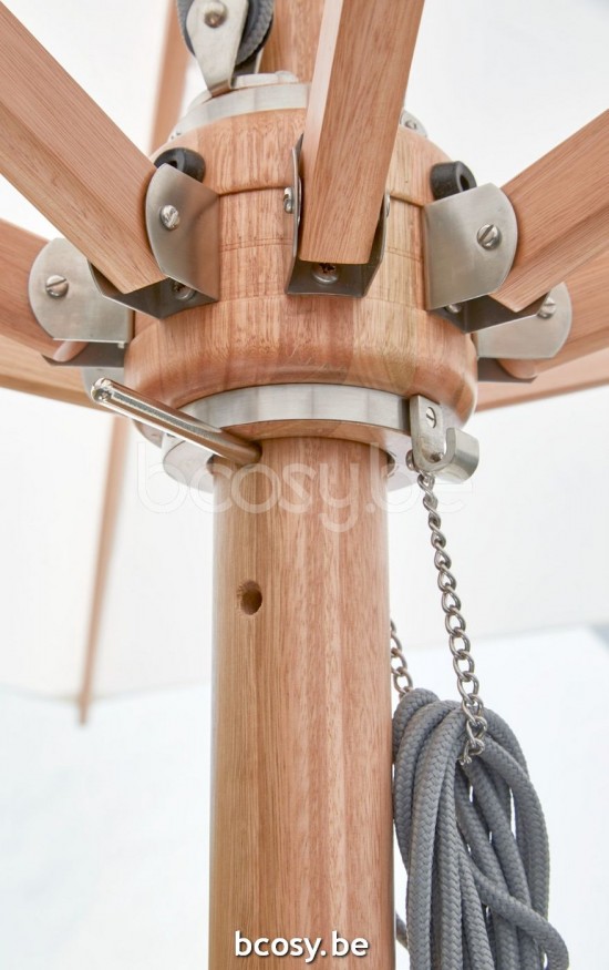 Jardinico CUBA 300x300 Parasol Ombrelle Droit À Mât Central Carré 3x3 Mât Bois D'eucalyptus| Toile-tissu Natural Classic-Acryl solids.