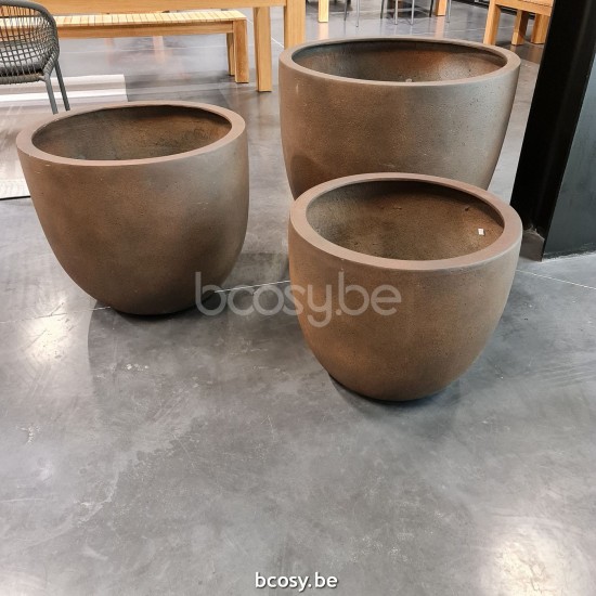 Jardinico CUMINO Pot De Plantes Et Jardinière D'extérieur Rond ø 55 x 46 cm + ø 65 x 54 cm + ø 80 x 66 cm Cumino Fiore set Ruggine.