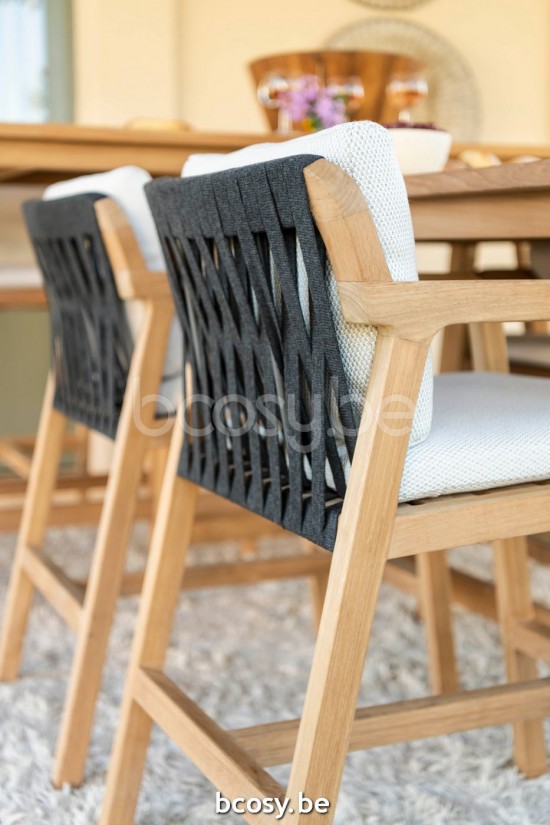 Jardinico FLEXX Counter Chair Teak - Anthracite Strap Marble.