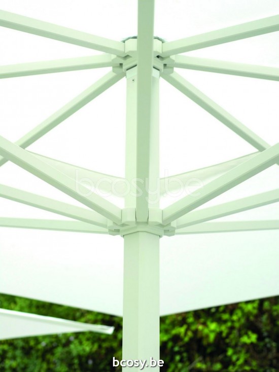 Jardinico JCP201 400x400 Quadratischer Ampelschirm Weisser Mast Stoff Pearl Sunbrella Plus Marine.