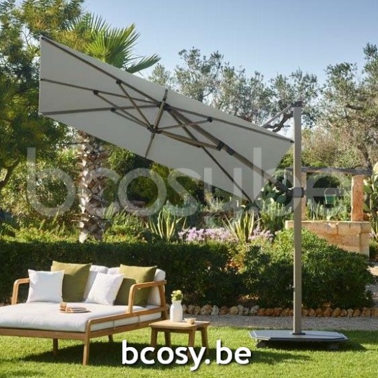 Jardinico JCP301 300x300 Vierkante Vrijhangende Parasol 3x3 Mast Cappuchino Aluminium Met Structuur Doek Ice Sunbrella Plus Marine UFJCP.301 CARACTERE.