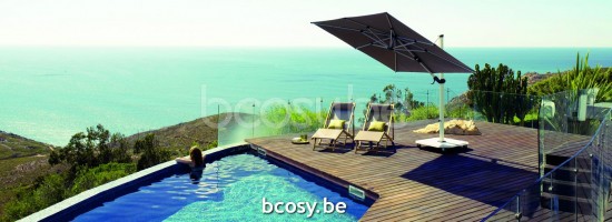 Jardinico JCP302 260x260 Parasol Deporté Mât Blanc Toile Mooncrest Sunbrella Plus Marine.