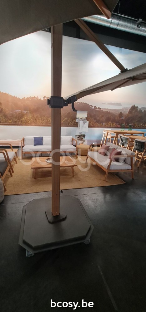 Jardinico JCP404 250B x350 Rectangular Cantilever Parasol Pole Alu Teak Canopy Umber Sunbrella Plus Marine.