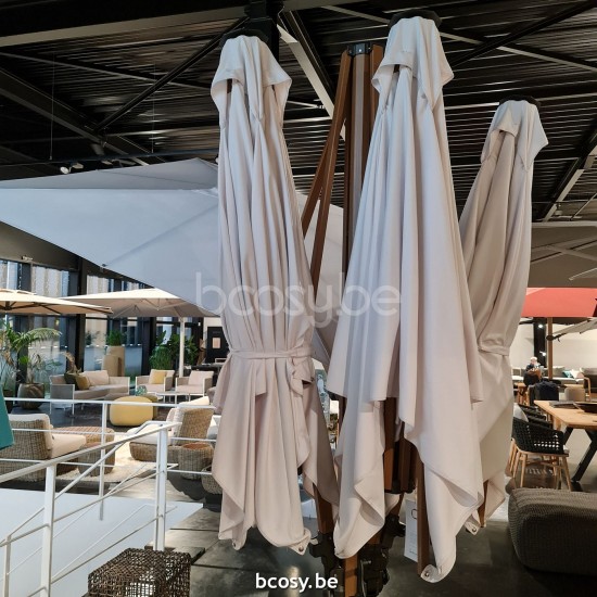 Jardinico CARACTERE JCP501 4x300x300 Quadruple Square Quad Sidepost Combination 4 Free-hanging Floating Parasols 4x3x3 Pole Mast Post Alu Teak Structured Powder Coated Aluminium| Canopy-fabrics Pearl .