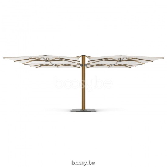 Jardinico JCP501 4x300x300 Viervoudige Vierkante Combinatie 4 Vrijhangende Parasols 4x3x3 Mast Teak Aluminium Met Structuur Doek Pearl Sunbrella Plus Marine UFJCP.501 CARACTERE.