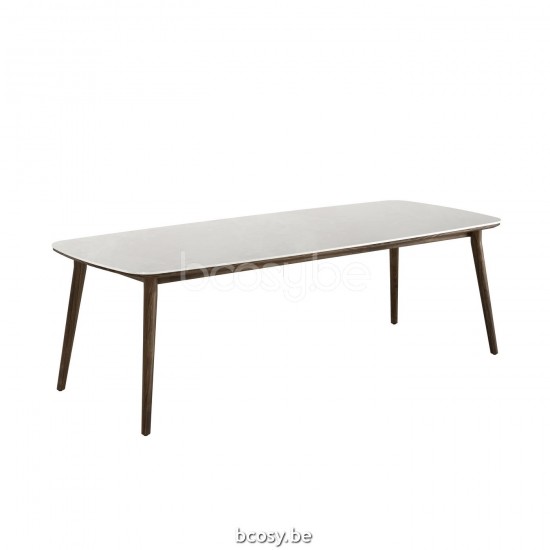 Jardinico LEGNA Rectangular Garden Table Sable Teak Ceramic Bianco.