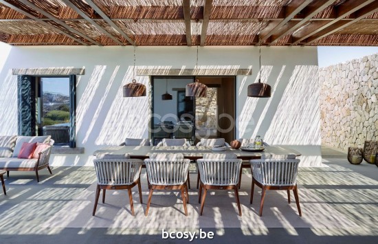 Jardinico LEGNA Rectangular Garden Table Sable Teak Ceramic Bianco.