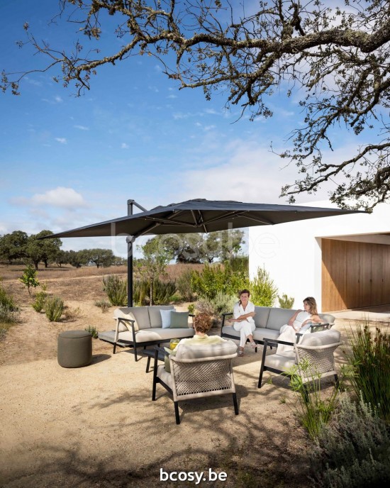 Jardinico LIMA 400x400 Parasol Ombrelle À Mât Libre Parasol Décentré Suspendu Deporté Pendant Flottant Carré 4x4 Mât Aluminium Thermolaqué En Noir Mat| Toile-tissu Black Classic-Acryl solids.