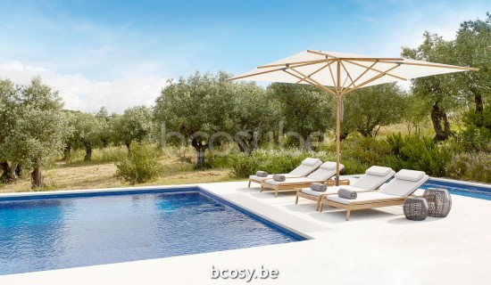 Jardinico MOOREA 300x300 Square Central Pole Centerpost Parasol Umbrella 3x3 Pole Mast Post Teak Wood Scratched| Canopy-fabrics Natural Classic-Acryl solids.