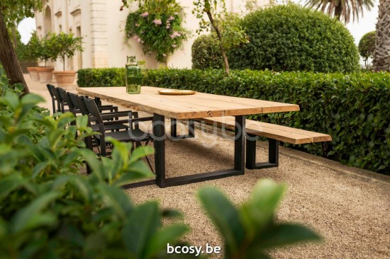 Jardinico NATURE Rectangular Garden Outdoor Dining Table Black Powder Coated Aluminium Teak.