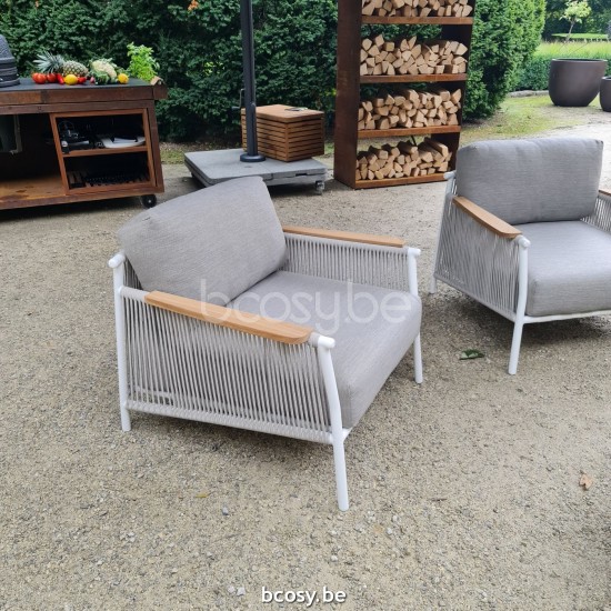 Jardinico SCOOP Fauteuil De Jardin 1p Blanc - Corde Argent Beige.