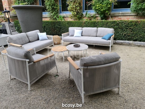  Jardinico SCOOP Loungesessel 1s Weiß - Silbernes Seil Beige.