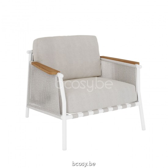 Jardinico SCOOP Lounge Tuinzetel 1 P Wit - Zilveren Koord Beige.