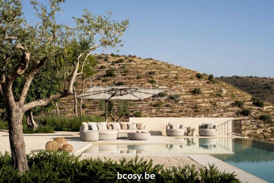 Jardinico TONDO Table basse Ø110 Lin alu - Corde seal Teak.