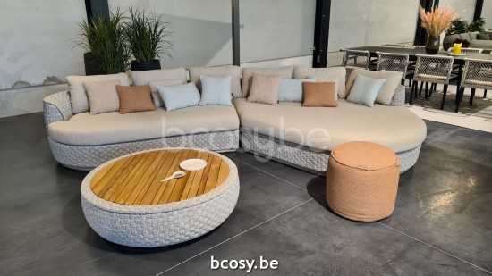  Jardinico TONDO Runder Couchtisch Ø110 Leinen Alu - Seal Seil Teak.