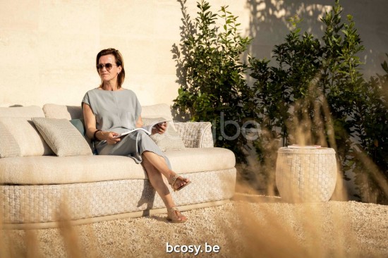 Jardinico TONDO Table d'appoint Ø 45 Lin alu - Corde seal Teak.