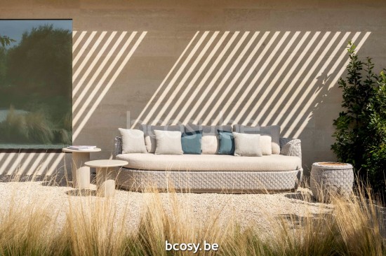 Jardinico TONDO Runder Beistelltisch Ø 45 Leinen Alu - Seal Seil Teak.