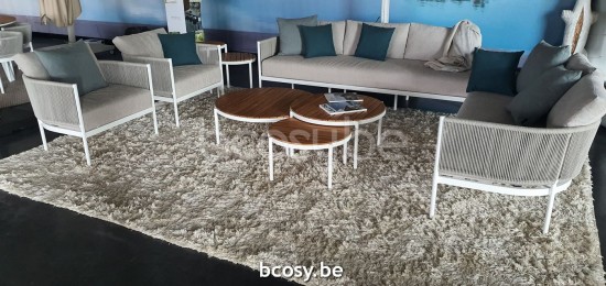 Jardinico VOLTE Round Outdoor Garden Nesting Side Table Ø50 White Powder Coated Aluminium Teak.