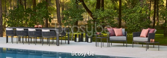 Jardinico VOLTE Bout De Canapé Table D'appoint De Jardin Emboîtée Rond Ø50 Aluminium Thermolaqué En Anthracite Ceramic Nero-Charcoal.