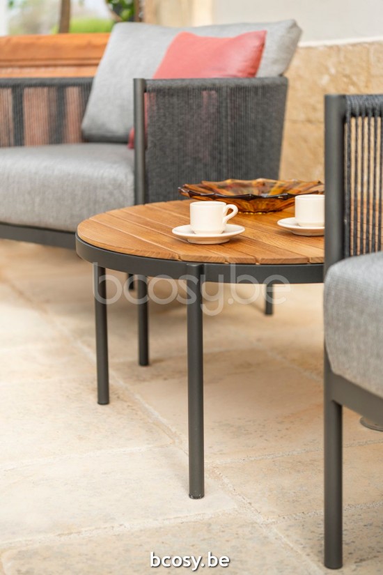 Jardinico VOLTE Runder Beistelltisch Nestbar Anthrazit Teak.