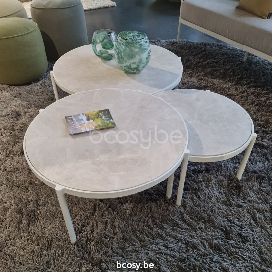 Jardinico VOLTE Round Outdoor Garden Side Table Nestable Ø60 White Powder Coated Aluminium Ceramic Bianco.
