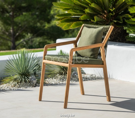Jati Kebon Ritz Teak Gartenstuhl mit Armlehnen Ohne kissen Schnur Khaki.