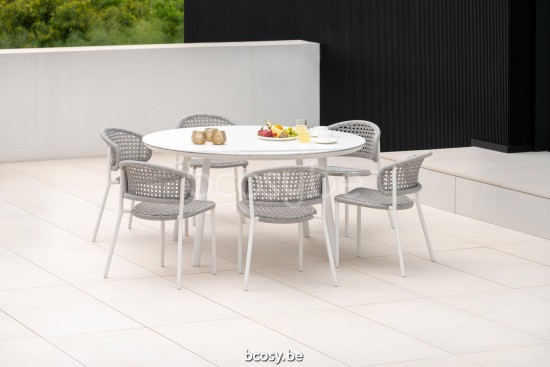 Jati&Kebon Butterfly opvouwbare tuinstoelen buitenstoelen stapelbaar in aluminium Wit mat aluminium Lichtgrijs melange.