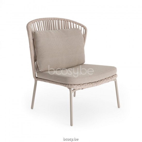 Jati Kebon Lima Chaise à assise profonde Sans coussins Couleur sable Corde Linnen.