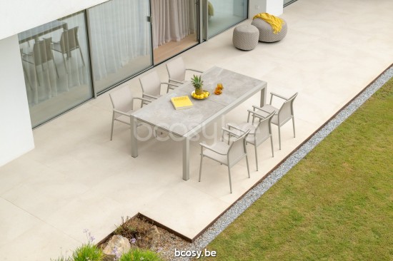 Jati&Kebon Livorno extendable garden outdoor dining tables Sand mat.