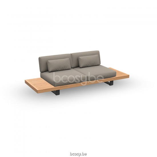 Jati Kebon Truro Lounge Base 2-Seat Alu Charcoal Mat/Teak + 2 Side Tables Teak.