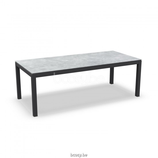 Jati Kebon Danli Tuintafel Zwart mat aluminium Tafelblad Keramisch Asgrijs.