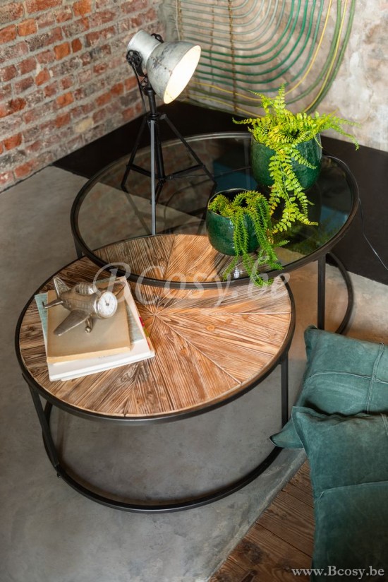 Jline Set De 2 Mesas Nido Redondas Metal Negro