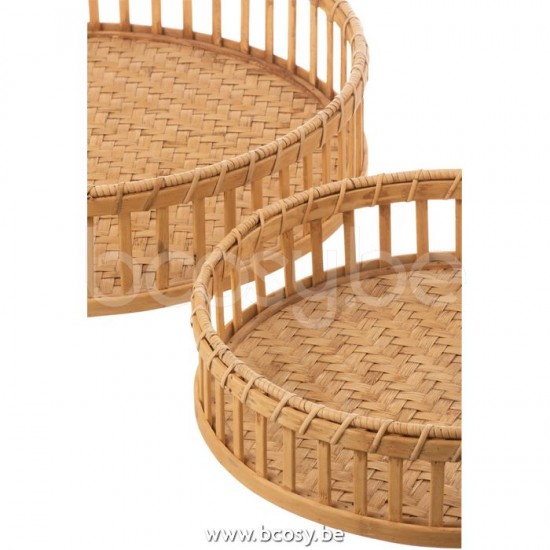 Jolipa J Line Jline Set De 3 Plateau Rond Bambou Naturel
