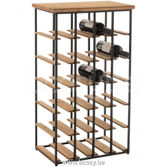 J Line Jline Wijnrek 24 Flessen Hout Metaal Naturel Zwart