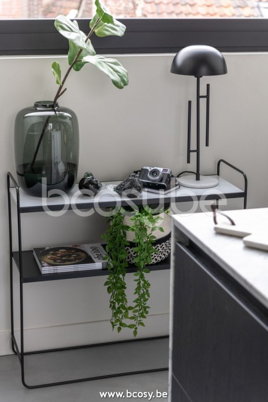 Jline Consola Marmol 2 Tablas Mdf Hierro Negro